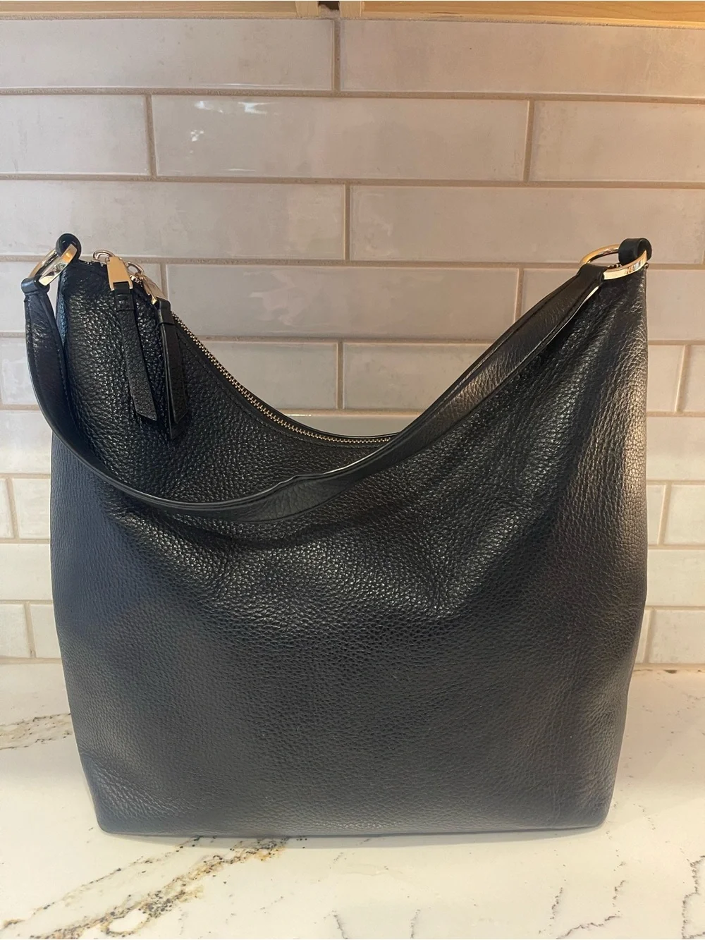 kate spade Leila black pebbled leather shoulder bag